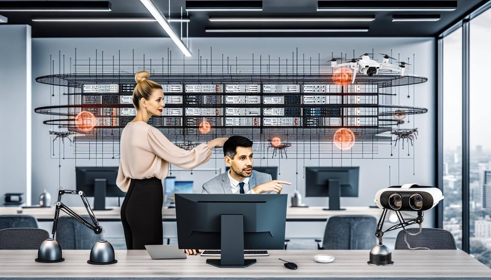 Man and woman in office working on computers