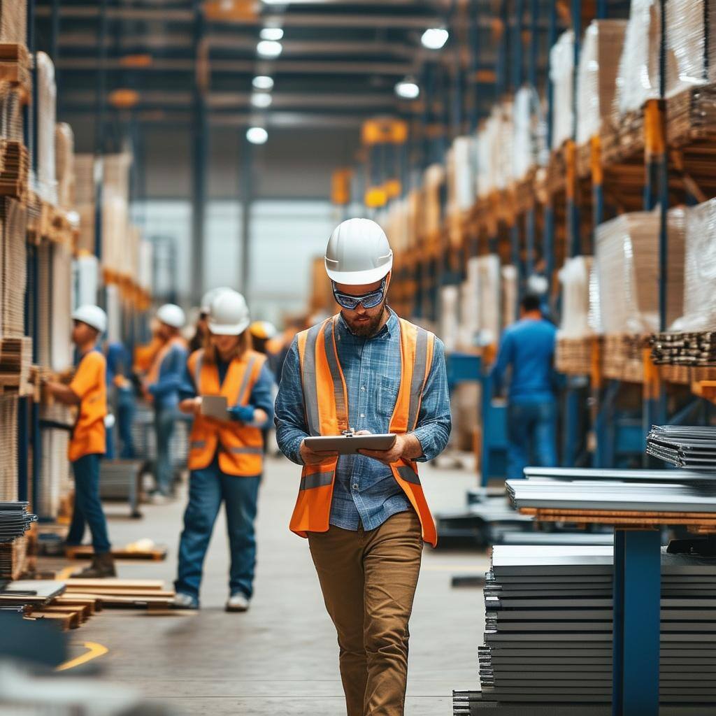 manufacturing plant with a busy warehouse floor