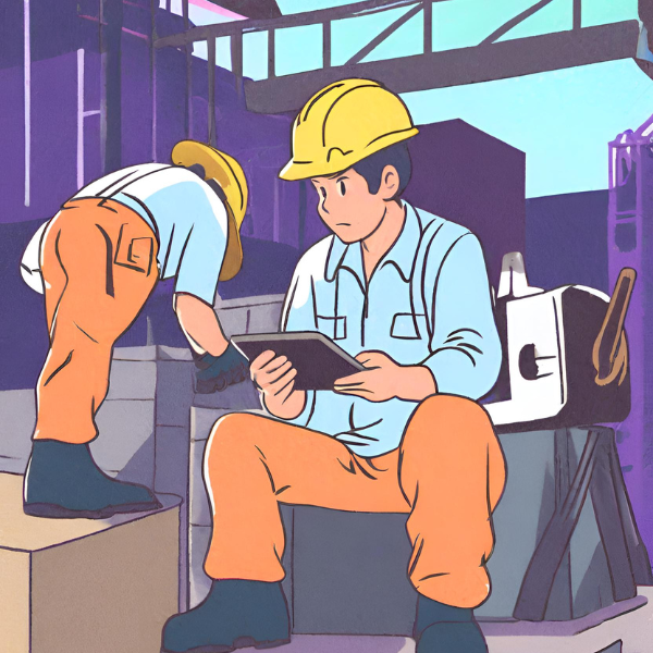 Construction workers with a tablet