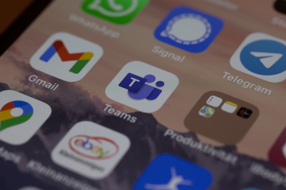 cell phone with microsoft teams app showing