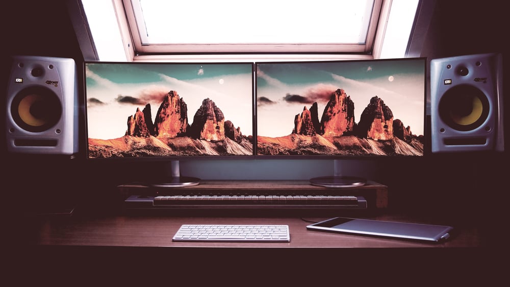 Dual monitor setup on a desk