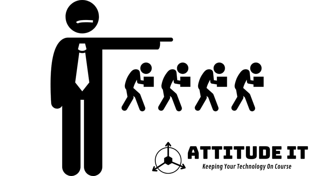 Stick figure pointing at a group of other stick figures telling them they are laid off