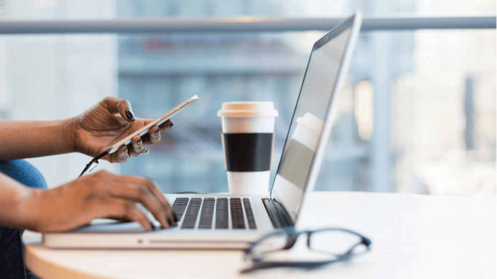 person working on a laptop not in office